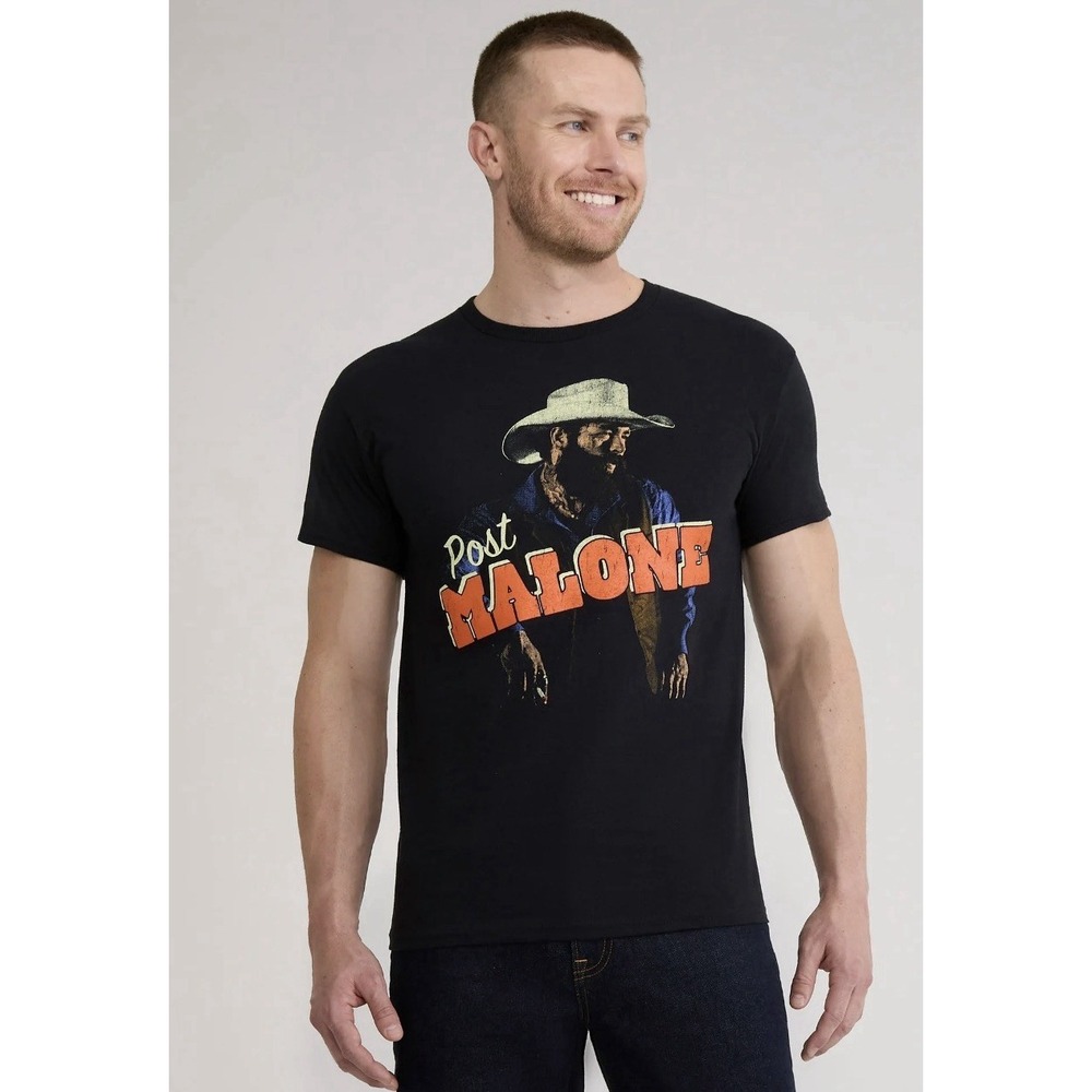 Post Malone Mens Black Cotton Cowboy Graphic Tee Shirt Size Large NWT